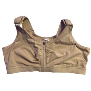 Women Plus Size Tan Front Zip Comfort Bra Wireless Adjustable‎ Strap Bra 3XL